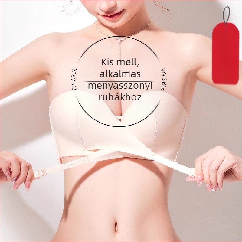 Női vállpánt nélküli ragasztós melltartó, vizuálisan nagyítja a kismelleket, stabil, csúszásmentes, vastított kialakítás, láthatatlan hátsó rész, esküvői ruhához.