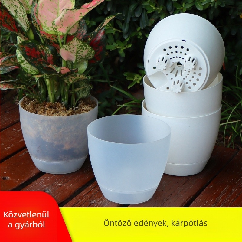 Önitató műanyag virágtartó, egyszerű zöld dizájn, alap Ø9 cm, tartós és lélegző, otthonra, irodába és erkélyre