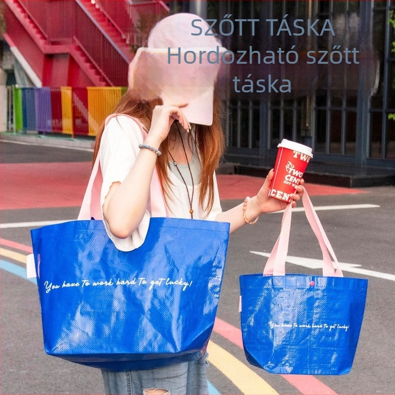 Zöldbarát laminált kézzel szőtt bevásárlótáska angol betűs mintával és kapcsos zárással