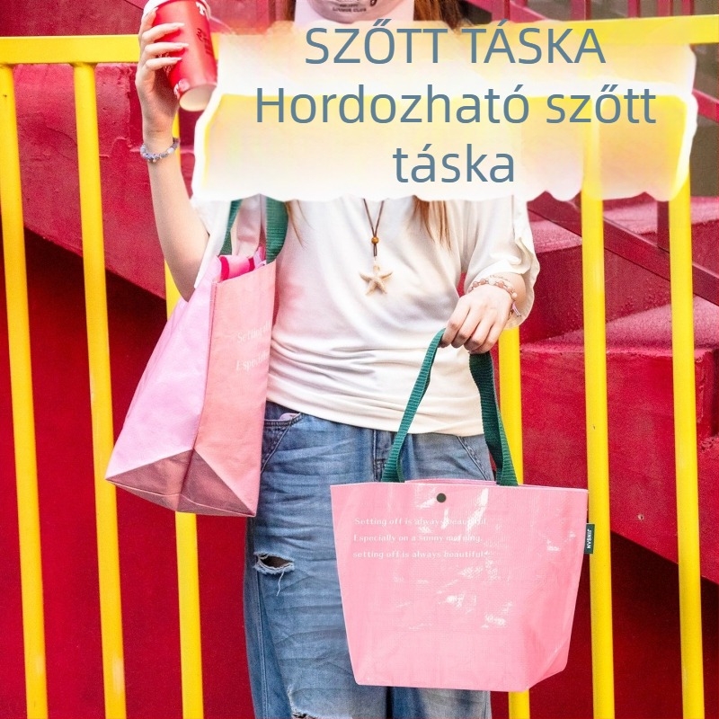 Zöldbarát laminált kézzel szőtt bevásárlótáska angol betűs mintával és kapcsos zárással
