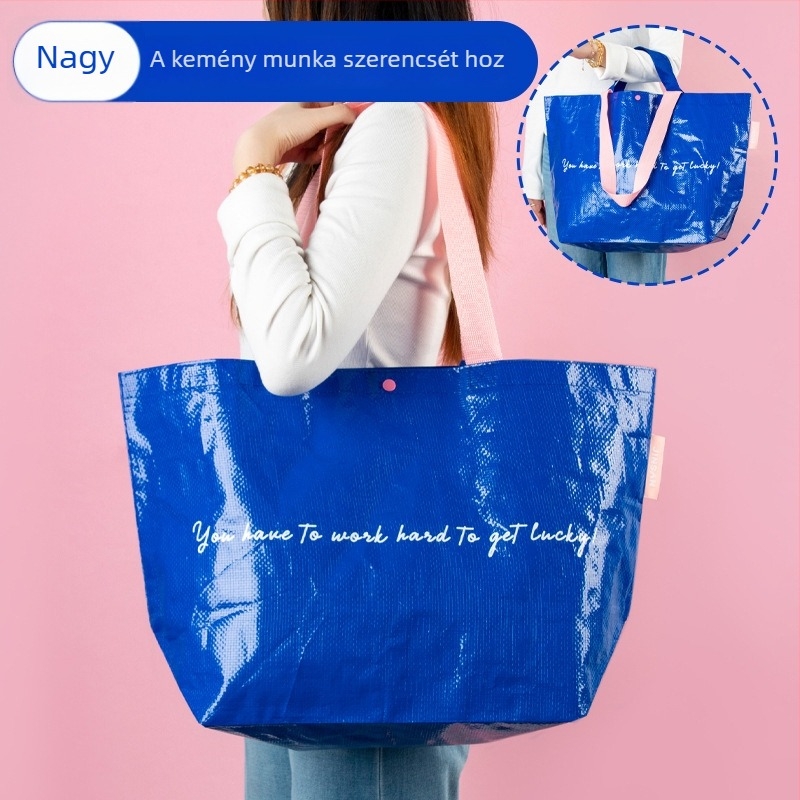 Zöldbarát laminált kézzel szőtt bevásárlótáska angol betűs mintával és kapcsos zárással