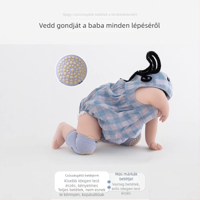 26 koreai stílusú mászásra tervezett kötött zokni csúszásgátló pöttyökkel, babáknak és kisgyerekeknek, egyszerű rajzolt térdvédők