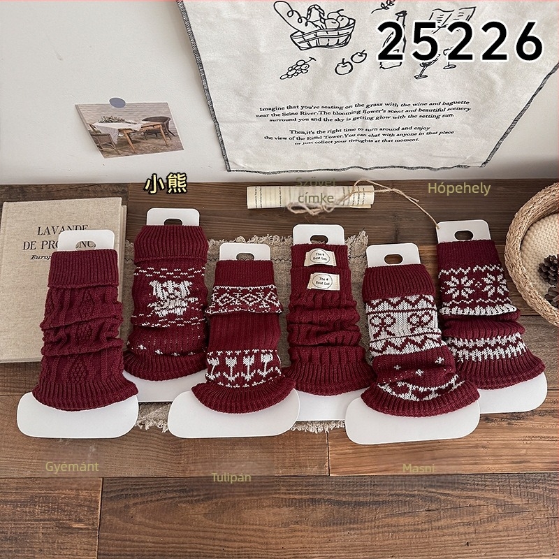 Misscucudog Fair Isle mintás lány zoknik, piros, vastag téli gyerek zoknik, ünnepi