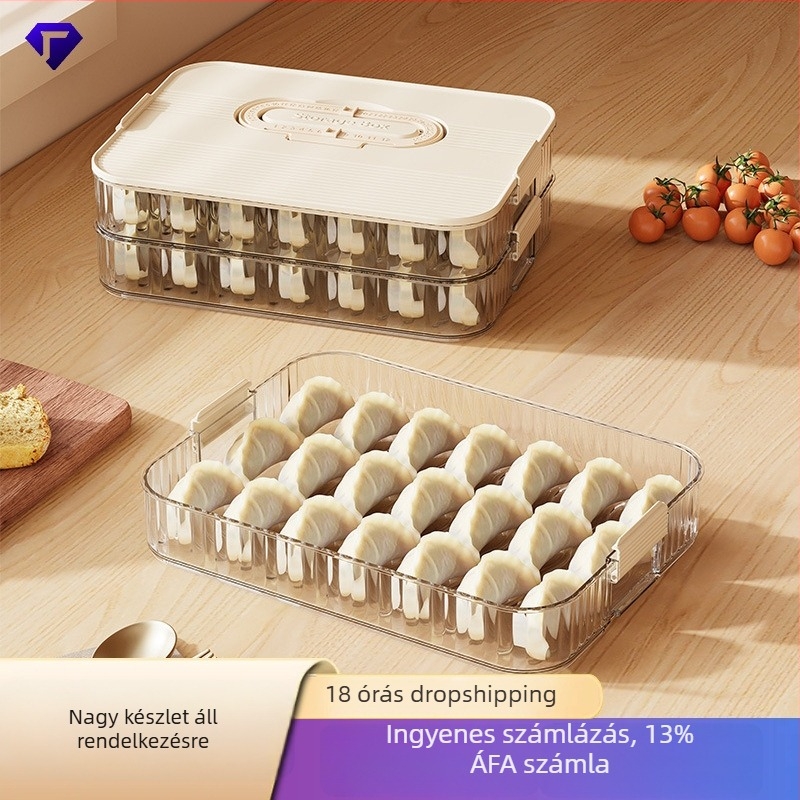 Műanyag dumplings tároló doboz, több rétegű konyhai tároló, élelmiszer-minőségű