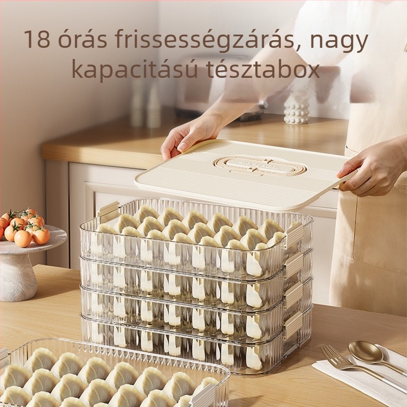 Műanyag dumplings tároló doboz, több rétegű konyhai tároló, élelmiszer-minőségű