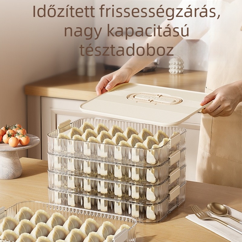 Műanyag dumplings tároló doboz, több rétegű konyhai tároló, élelmiszer-minőségű