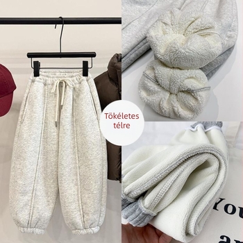 Lányoknak szóló fleeces bélésű nadrág téli, koreai stílusú casual, vastag bélés a melegért, gyermekdivat