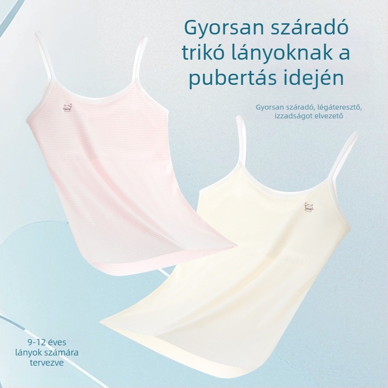 Lányoknak edzőmelltartó és ujjatlan felső a korai fejlődés első szakaszában, 9–14 év