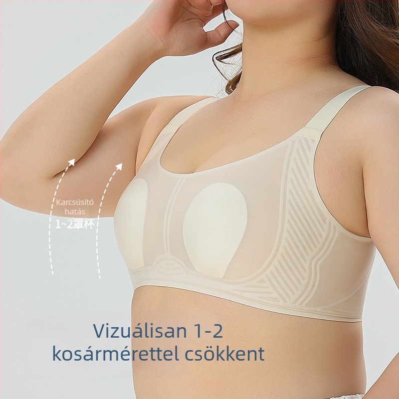 Sima, varrás nélküli melltartó nyúlfül alakú kosarakkal, plusz méret, minimizálja a keblet, nyári vékony modell
