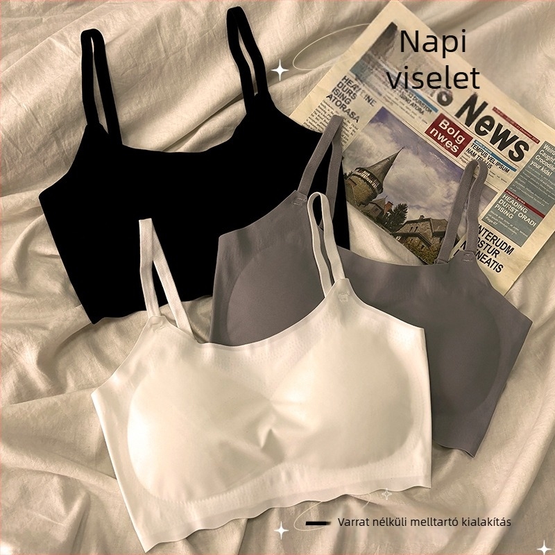 Klasszikus varrás nélküli Ice Silk fehérnemű lányoknak, sportmelltartó pántok nélkül, push-up tubetop