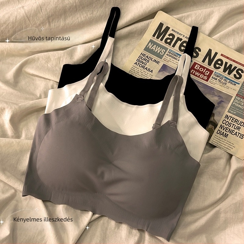 Klasszikus varrás nélküli Ice Silk fehérnemű lányoknak, sportmelltartó pántok nélkül, push-up tubetop