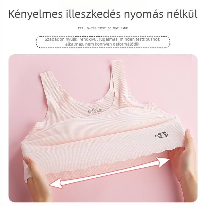 Hosszított pamut melltartó-top lányoknak, 13–18 évesek, drót nélküli, teljes kosár, pamut bélés