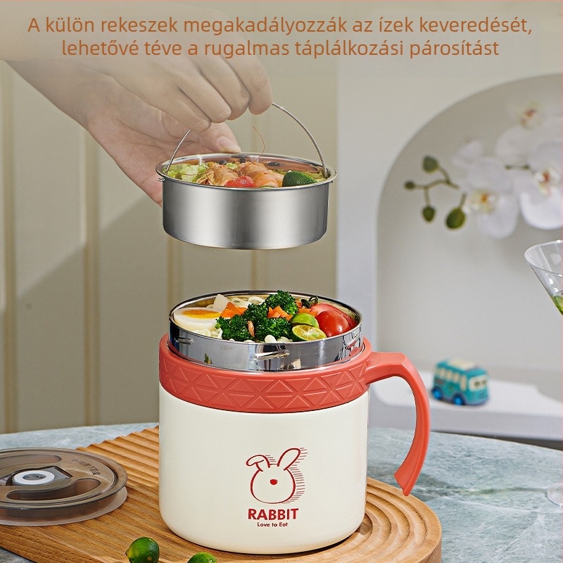 304 rozsdamentes acél instant tészta tál, teljes rozsdamentes kivitel, munka- és iskolai kantinákhoz, hőszigetelt ételtartó pohár