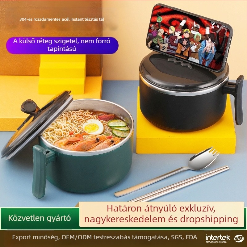 304 rozsdamentes acél instant tészta tál, szigetelt ebédes doboz, diákoknak és irodai dolgozóknak