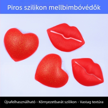Seksi piros szilikon mellbimbó tapaszok szív- és ajak formával, erős ragasztóval, puha szilikonból, varrat nélküli