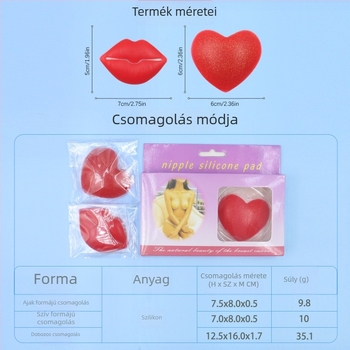 Seksi piros szilikon mellbimbó tapaszok szív- és ajak formával, erős ragasztóval, puha szilikonból, varrat nélküli