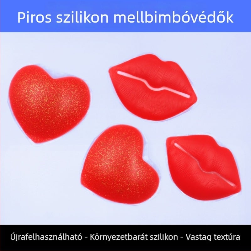 Seksi piros szilikon mellbimbó tapaszok szív- és ajak formával, erős ragasztóval, puha szilikonból, varrat nélküli