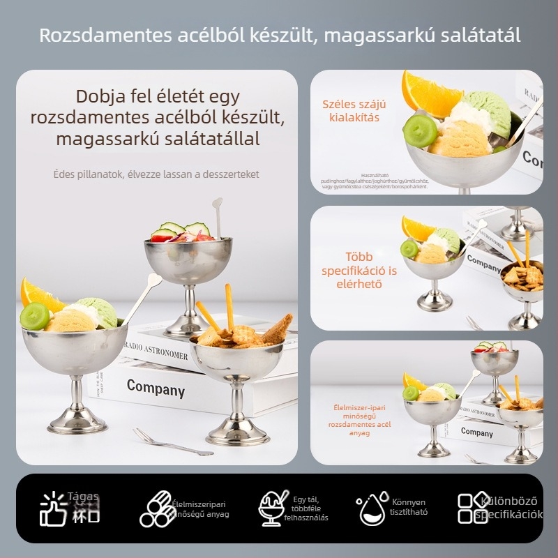 Kreatív rozsdamentes acélból készült saláta- és gyümölcstálak, dekoratív desszerttálak
