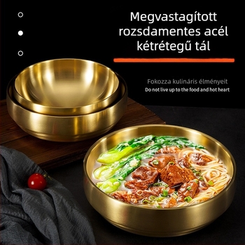Arany színű rozsdamentes acél tál koreai hideg tészta számára, bibimbap stílusú tál, ramen és saláta tál, szigetelt nagy tál