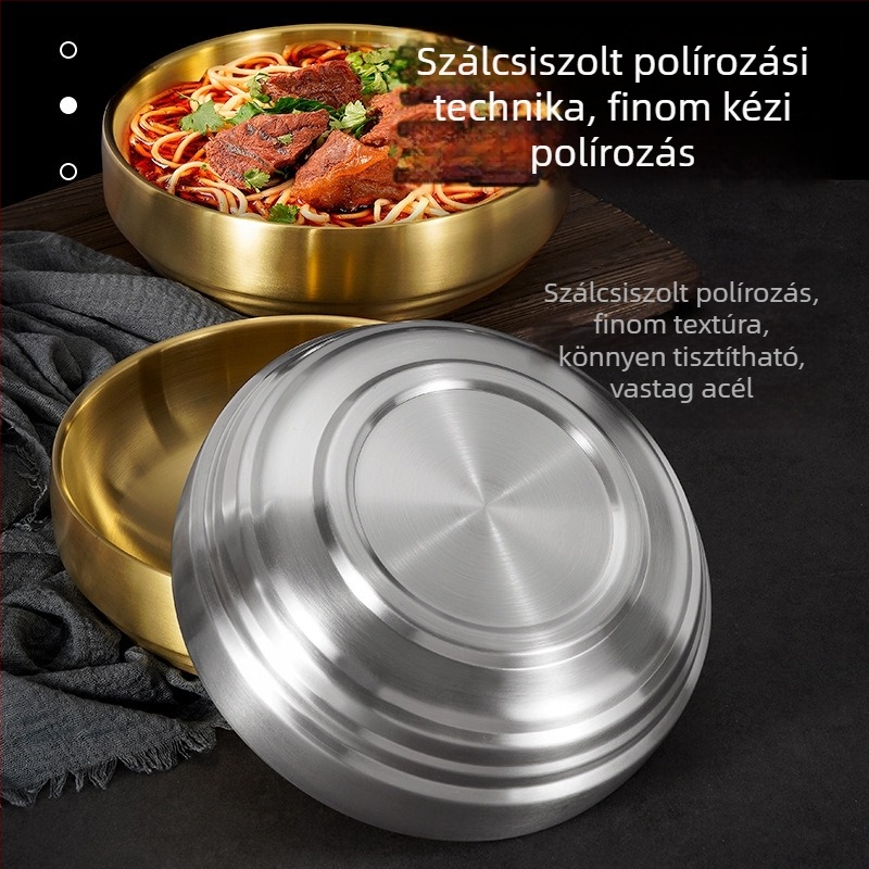 Arany színű rozsdamentes acél tál koreai hideg tészta számára, bibimbap stílusú tál, ramen és saláta tál, szigetelt nagy tál