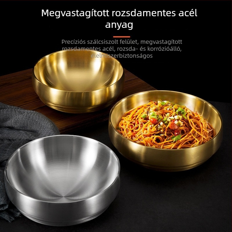 Arany színű rozsdamentes acél tál koreai hideg tészta számára, bibimbap stílusú tál, ramen és saláta tál, szigetelt nagy tál