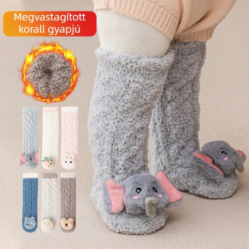 Gyerekeknek téli zokni, béléses korall fleece-sel, térdmagasság, unisex