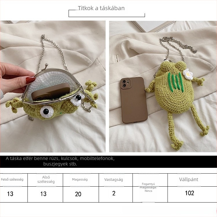 Női mini crossbody táska lánccal, kötött textúrájú, zseb a telefon számára, piros