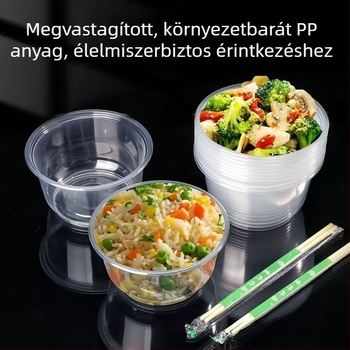 Egyszer használatos, kör alakú műanyag tálak készlet, vastagabb falú, élelmiszer-minőségű, bankettekhez és otthoni használatra.