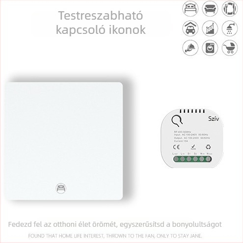 Önellátó, vezeték nélküli világításkapcsoló otthonra, 2/3/4-utas, 433MHz, 86-os típus, fúrás nélküli, öntapadós telepítés