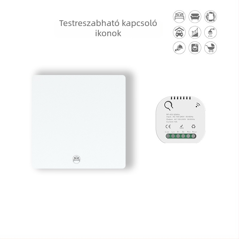 Önellátó, vezeték nélküli világításkapcsoló otthonra, 2/3/4-utas, 433MHz, 86-os típus, fúrás nélküli, öntapadós telepítés