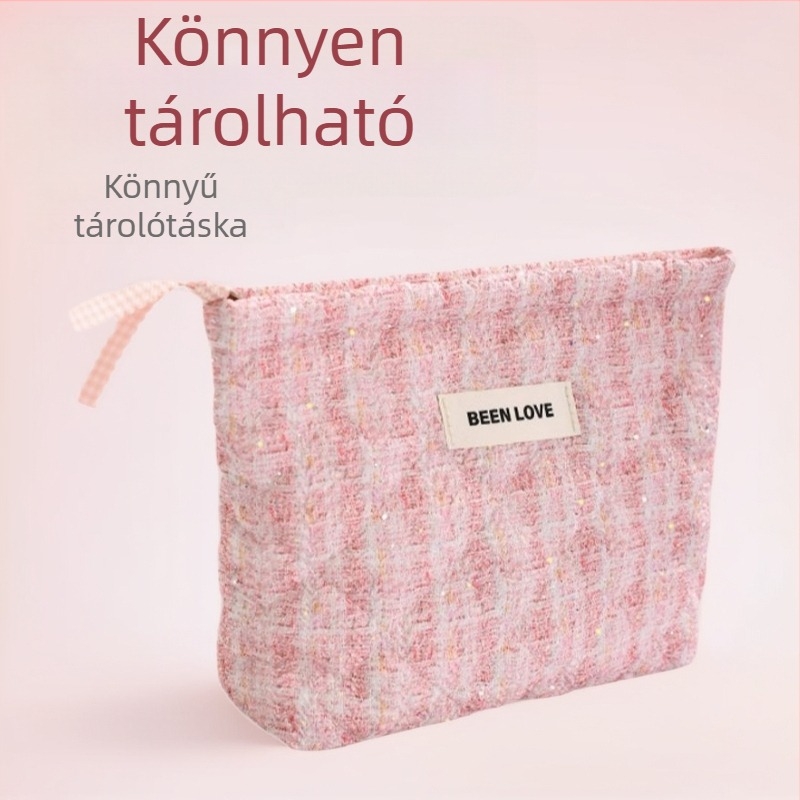 Könnyű utazási kozmetikai táska ecset rendezővel, kompakt kézi sminktáska, modern, letisztult kialakítás.