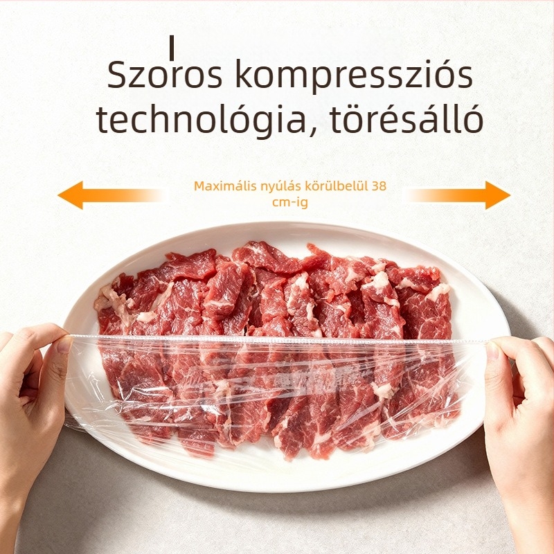 Egyszer használatos, átlátszó élelmiszer-fólia fedő, rugalmas szegéllyel, élelmiszer-minőségű, a hűtőben maradt ételek lefedésére