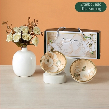 Kaméliás porcelán tálakból álló ajándék készlet – modern, letisztult stílus, 10-11 cm átmérő, mikrohullámú sütőben használható