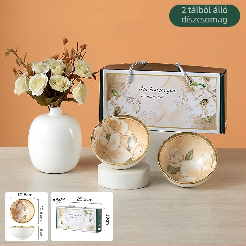 Kaméliás porcelán tálakból álló ajándék készlet – modern, letisztult stílus, 10-11 cm átmérő, mikrohullámú sütőben használható
