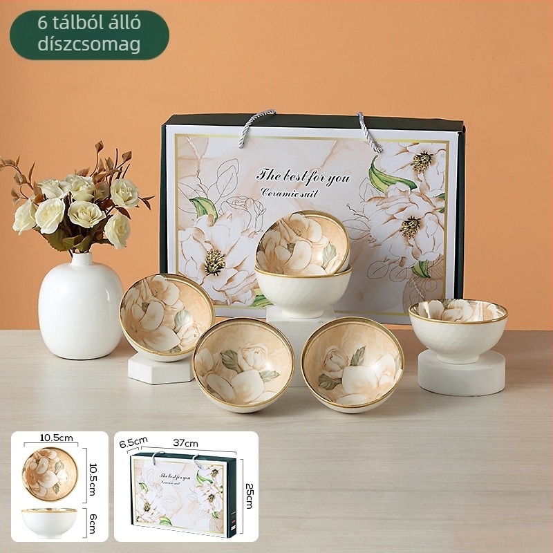 Kaméliás porcelán tálakból álló ajándék készlet – modern, letisztult stílus, 10-11 cm átmérő, mikrohullámú sütőben használható