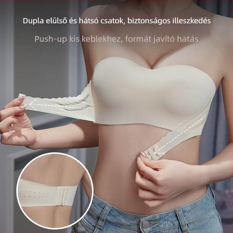 Váll nélküli, vezeték nélküli melltartó kis mellmérethez, oldalsó tartással és csúszásmentes rögzítéssel