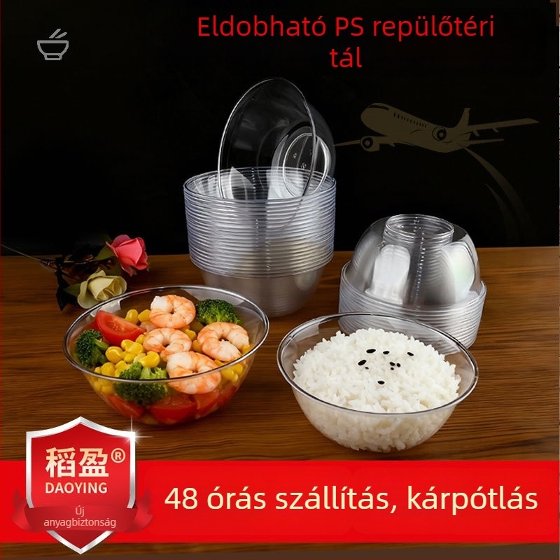 Élelmiszer-minőségű egyszer használatos tálak otthonra, műanyag rizstálak, légitársaság-stílusú tálak, kristálytiszta, hőálló
