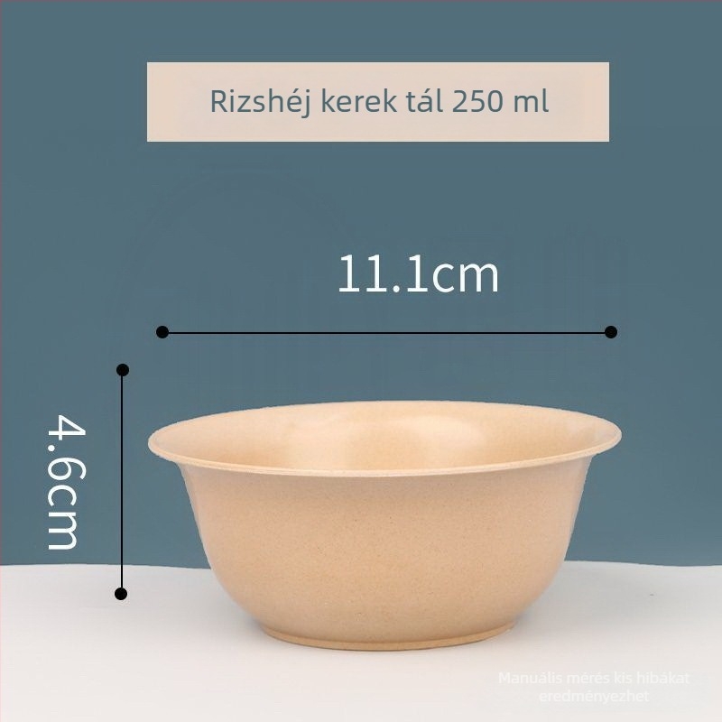 Rizshéjból készült egyszer használatos edények – luxus vastagított tálak, poharak, tányérok és evőeszközök otthoni használatra, biológiailag lebomló