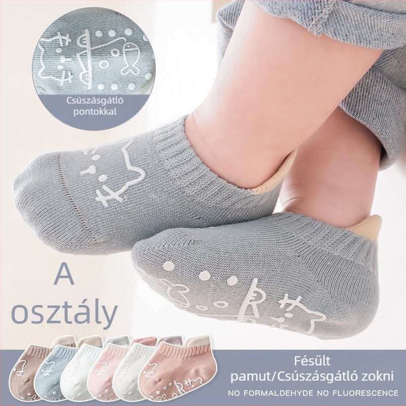 2023 őszi-téli baba anti-slip zokni, rövid szárú, mesefigurás mintával, pamutból