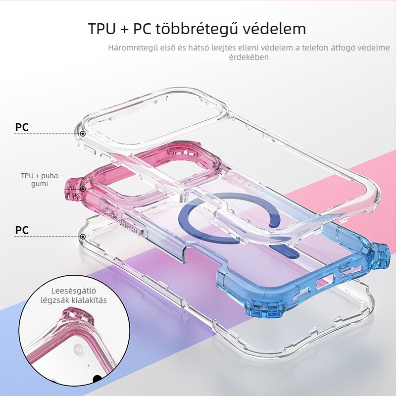 iPhone 17 Pro Maxhez tervezett 3-in-1 gradientes mágneses tok négy sarkú pánttal — testreszabható