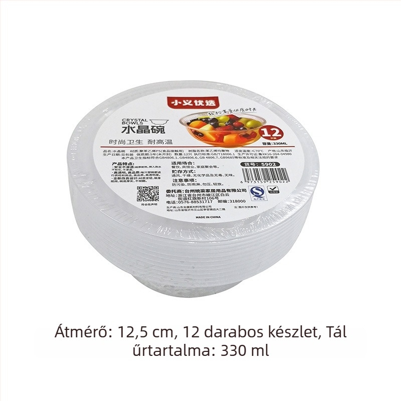 Hőálló, átlátszó műanyag szószos tál, kör alakú osztott felülettel, egyszer használatos edény, kristályos dip tál, kis tál