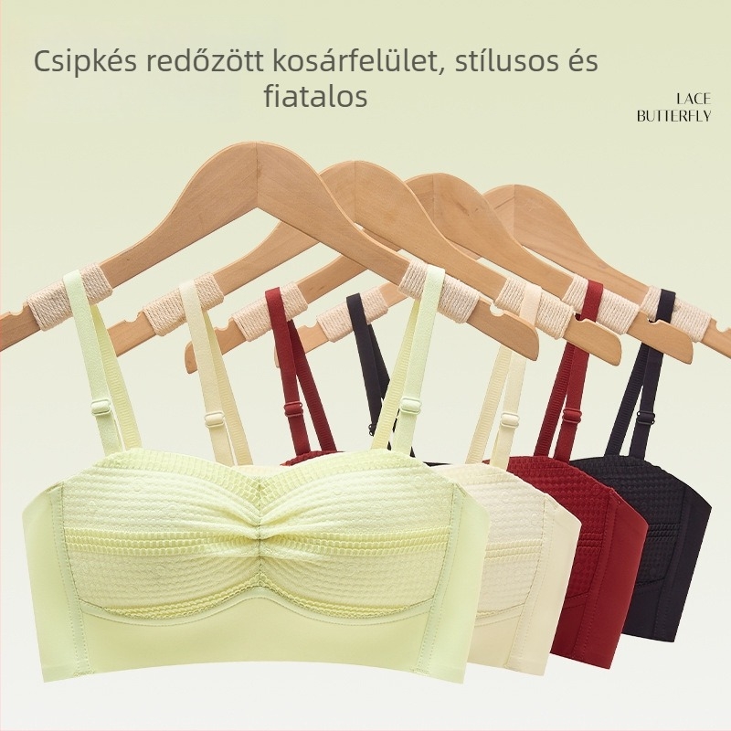 Csipkés plisírozott melltartó félkosaras csészével, push-up, átlátszatlanság nélküli hátsó rész, lélegző nylon