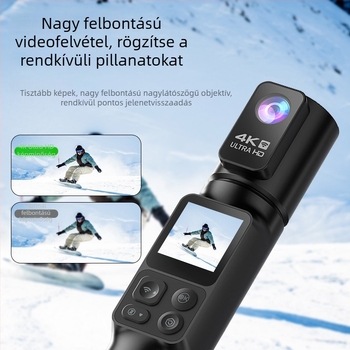 4K kézi kamera EIS stabilizációval, 350°-os forgó felvétel, utazásokhoz és kültéri vlogokhoz, zsebkamera