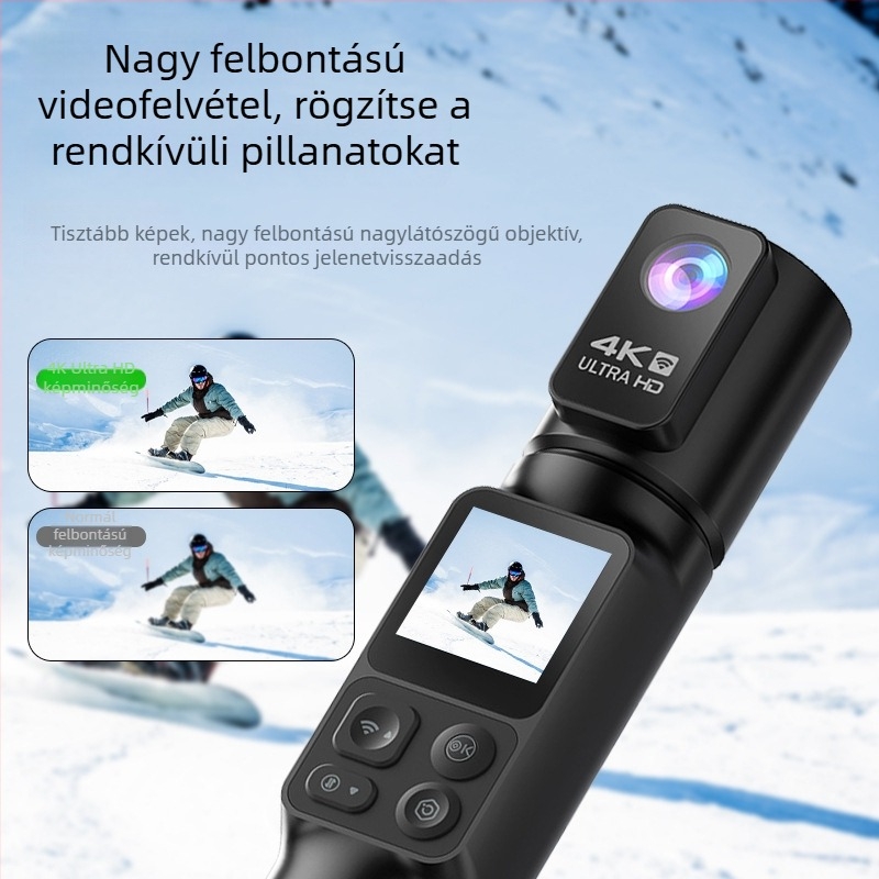 4K kézi kamera EIS stabilizációval, 350°-os forgó felvétel, utazásokhoz és kültéri vlogokhoz, zsebkamera