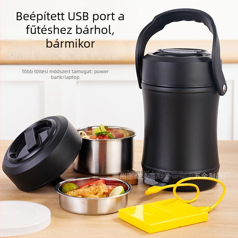 304 rozsdamentes acélból készült ebédes doboz USB fűtéssel, hőmérséklet-szabályozás, 2,0 literes kapacitás, diákoknak és dolgozóknak, autóban is használható