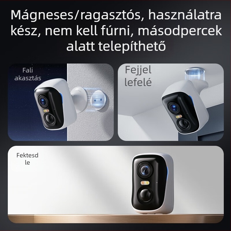 BC4 otthoni kamera AI észleléssel, vezeték nélküli, fúrás nélkül telepítés, beltéri és kültéri használat, 4G távoli megfigyelés