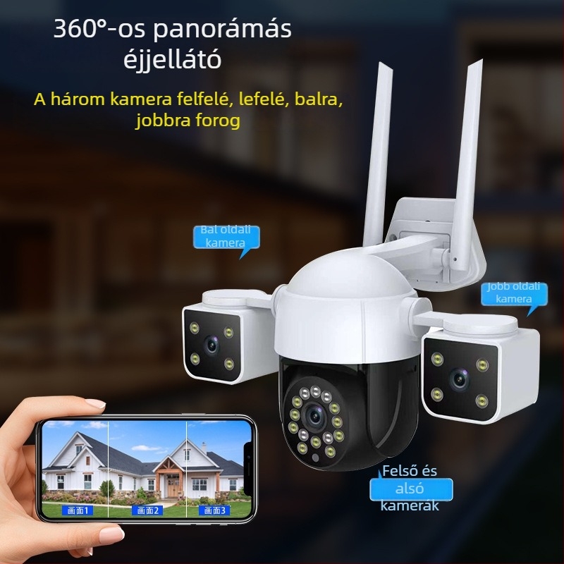V380 háromlencsés vezeték nélküli HD kupolás kamera kültéri panoráma megfigyeléshez