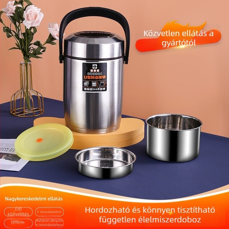 304 rozsdamentes acélból készült, tömörített vákuumos szigetelésű hordozható ebédes doboz, szivárgásmentes, diákoknak, 1.5L/2.0L/2.6L