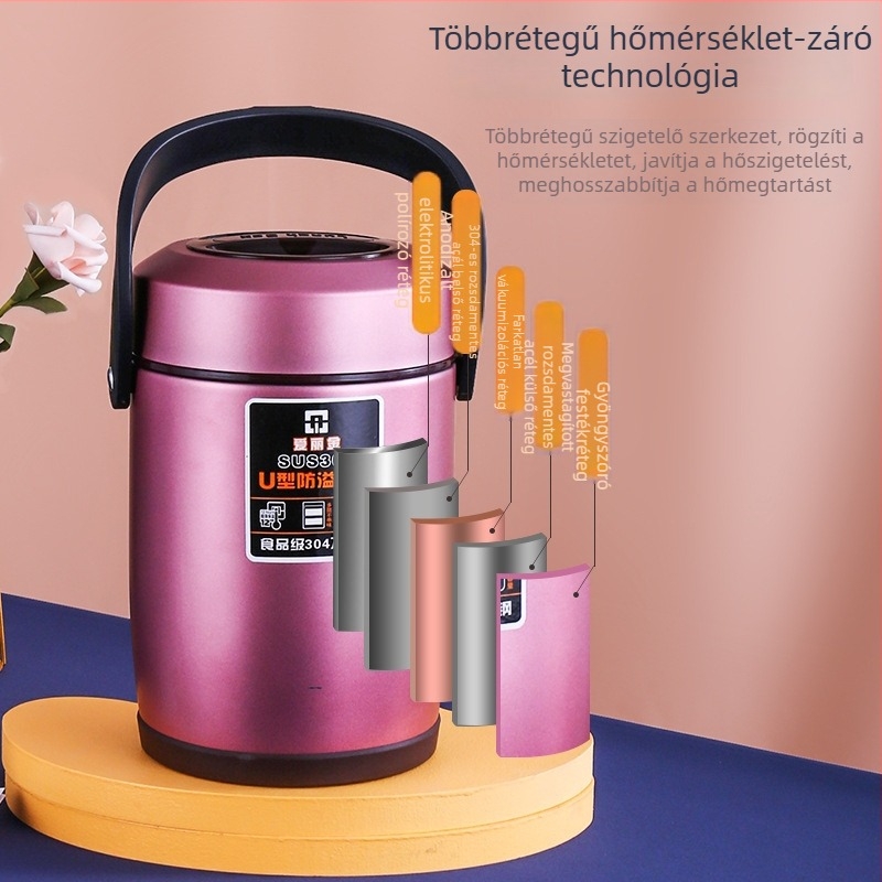 304 rozsdamentes acélból készült, tömörített vákuumos szigetelésű hordozható ebédes doboz, szivárgásmentes, diákoknak, 1.5L/2.0L/2.6L