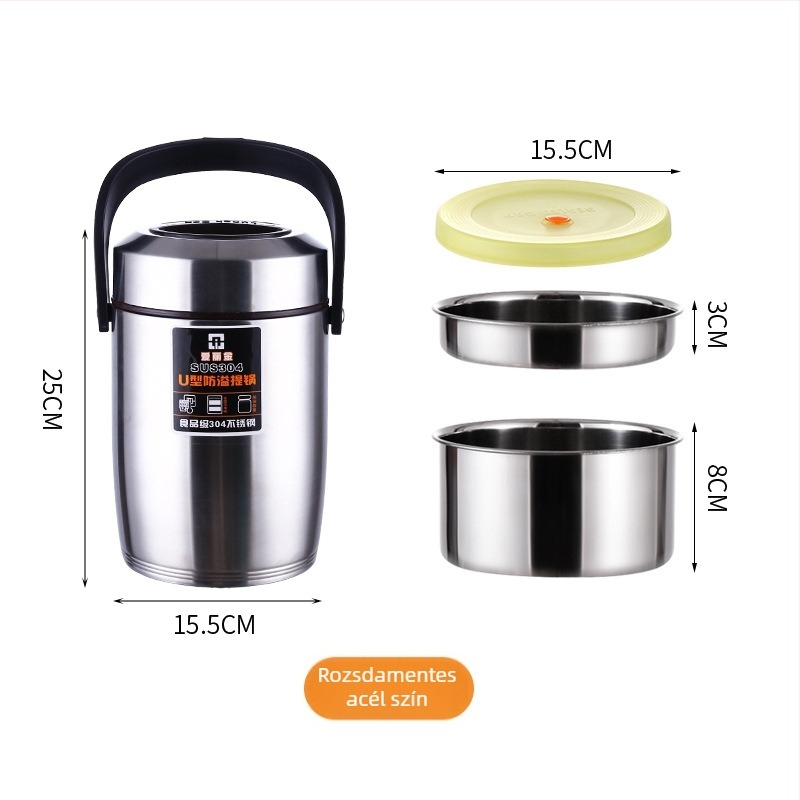304 rozsdamentes acélból készült, tömörített vákuumos szigetelésű hordozható ebédes doboz, szivárgásmentes, diákoknak, 1.5L/2.0L/2.6L